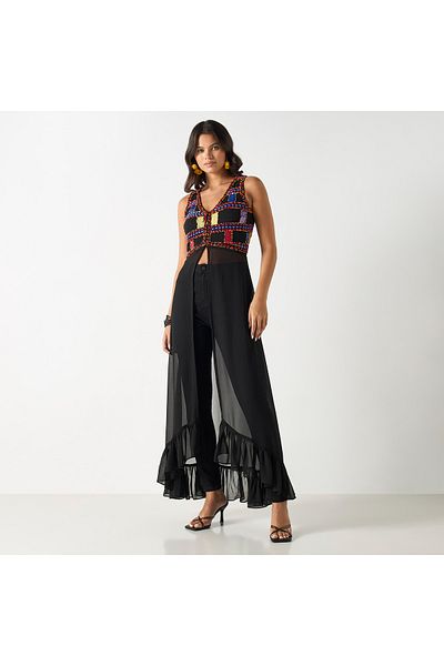 FAV Embellished Sleeveless Tunic with Slit and V-neck