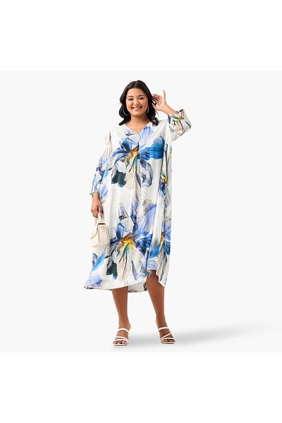 Ulla Popken Flower Print 34 Sleeve Dress