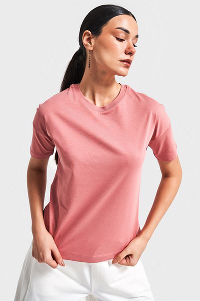 its basic Tricou de damă Dusty Rose Color S5-104 100% bumbac de bază cu decolteu