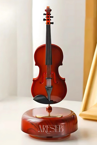 Arfseb Keman Müzik Kutusu – 360° Dönen Ahşap Görünümlü ve Kurmalı Mekanizma