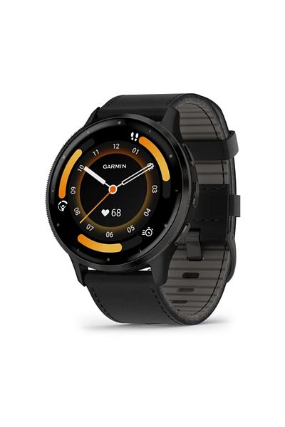 Garmin VENU 3 SLATE STAINLESS STEEL BEZEL WITH BLACK CASE AND LEATHER BAND