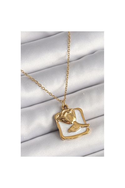 Skygo 316L Steel Gold Color Chain White Enamel Women's Necklace - Tj-Bko9880