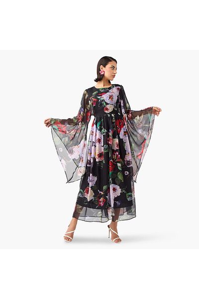 2Xtremz 2Xtremz Floral Print Dress with Volume Sleeves