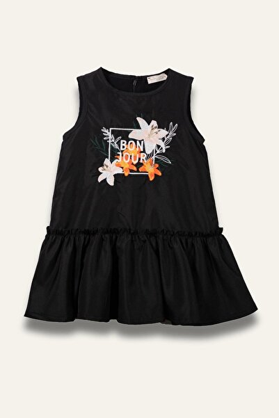 Zeyland Girl's Floral Embroidered Sleeveless Dress - Black