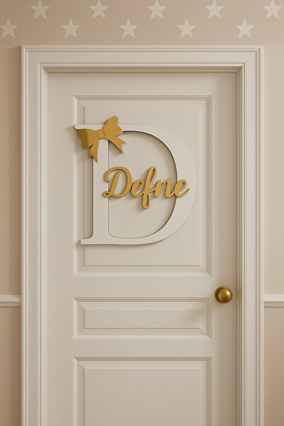 Bellacasa Çocuk Odası Kapı Dekoru,Gold Plkesi Detaylı Kapı İsimlik,Baby Shower,Doğum Günü