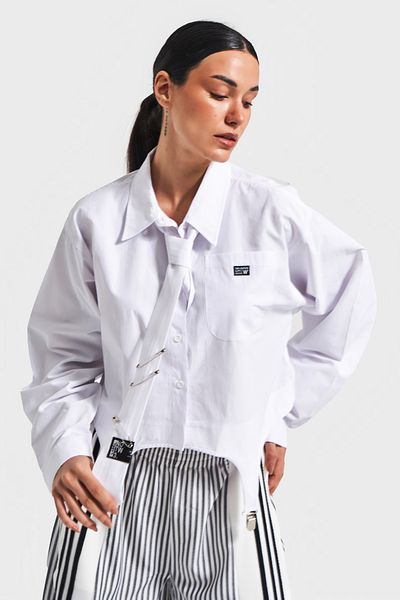 its basic Cămașă de damă, de culoare albă, cu design cu cravată