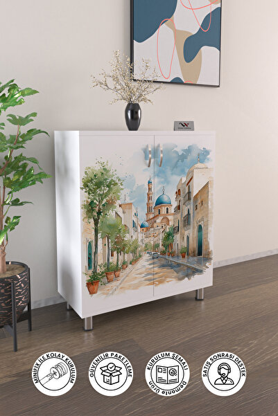 Victor Vallery Santorini Beyaz 4 Raflı Ayakkabılık Antre Hol Çok Amaçlı Ayakk...