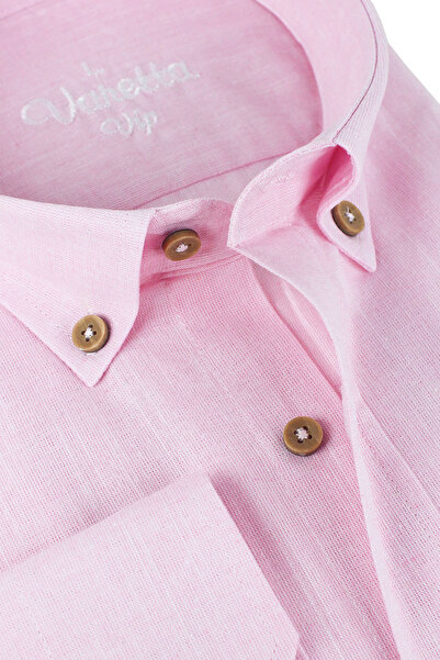 Varetta Erkek Pembe Uzun Kollu Keten Efektli Cepli Pamuklu Gömlek