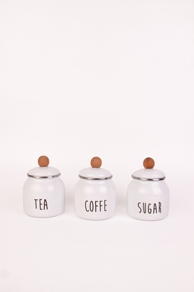 EMAYlab Motto Tea Coffee Sugar 3 Piece Enamel Spice Bowl Set