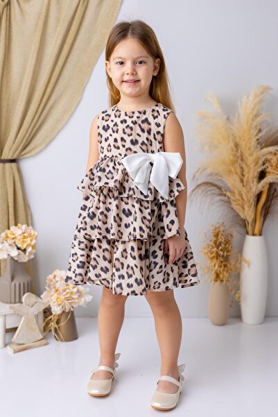 Zeyland Kız Çocuk Leopar Desen Şifon Elbise - Leopar Desenli