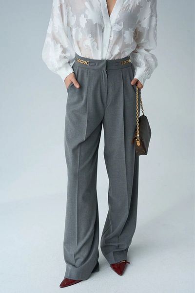 My Blog Gray Accessory Detailed Palazzo Trousers - 251008