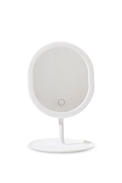 Skygo 3 Renk Led'li Taşınabilir Şarjlı Işıklı OVAL Makyaj Aynası Beyaz Renk