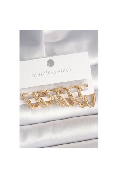 Skygo Brass Gold Color Zircon Stone 3 Double Heart Model Women's Earrings - Tj-Bkp10334