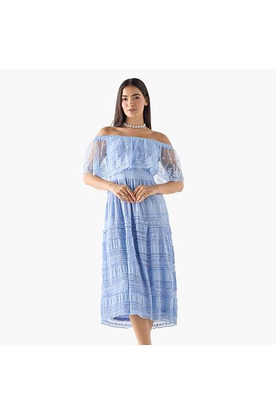 2Xtremz 2Xtremz Embroidered Off Shoulder Dress