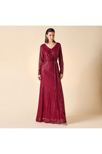 2Xtremz 2Xtremz Sequin Embellished Maxi Dress with V-neck and Long Sleeves