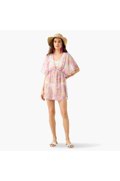 FAV Floral Print Cover-Up with Tie-Up Detail