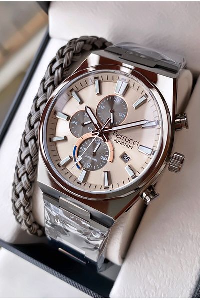 Ferrucci Brand Black Color Steel Cord Inner Functions Active Steel Men's Wrist Watch - with Bracelet Gift
