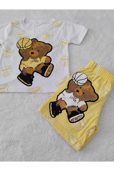 Store Yellow Basketball Bear Unisex Short Sleeve Summer Suit