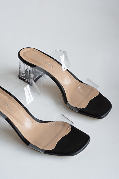 Nstil Papuci de zi cu zi pentru femei - dungi duble, talpă neagră cu bandă, tocuri groase transparente 105