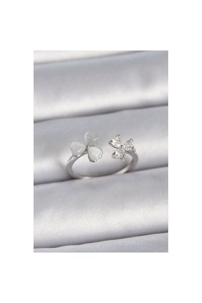 Skygo Brass Silver Color Adjustable Zircon Stone White Enamel Heart Model Women's Ring - Tj-Byk3389