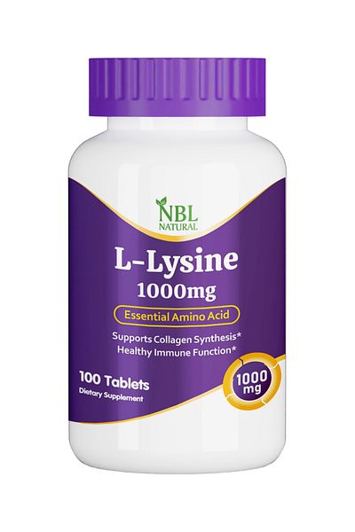 NBL Natural L-Lysine Supplement, 1000mg Essential Amino Acid, 100 Tablets