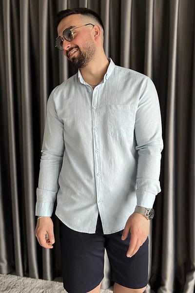 MİSHAR İTALİA Ανδρικό πουκάμισο γαλάζιο με μακρυμάνικη τσέπη