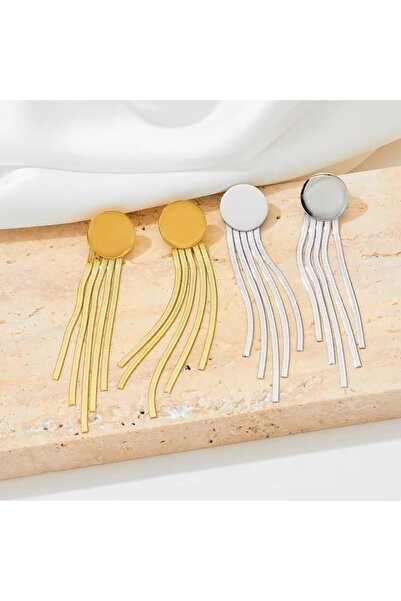 Siya Silver Non-Tarnish Steel Long Tassel Round Earrings-Thin Size 9 cm