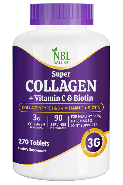 NBL Natural سوبر كولاجين ٢٧٠ قرصًا من الكولاجين من النوع الأول والثالث مع فيتامين سي والبيوتين