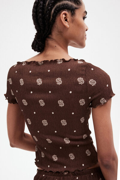 H&M Overlok Detaylı Krinkle Üst