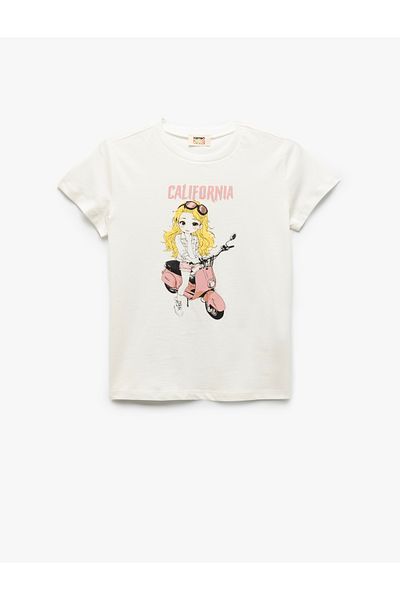 Koton New Season Cotton Crew Neck Print Detailed Short Sleeve T-Shirt