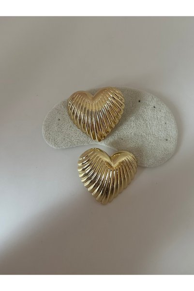 YENGEÇ Gold Heart Brand Model Earrings