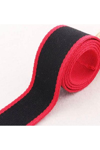 ŞENEL DAR DOKUMA 4cm red edge striped black woven elastic-waist hem skirt flat elastic- elastic band / 25m