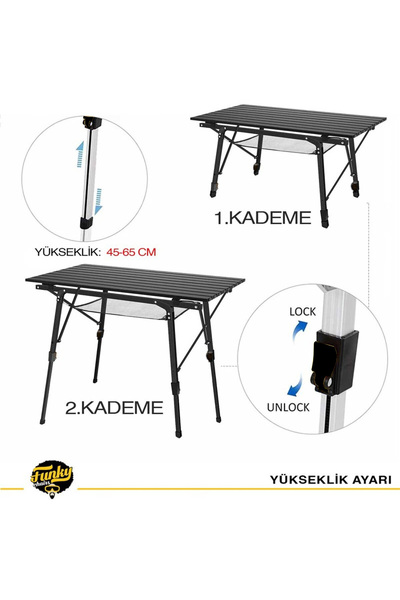 Funky Chairs Elite Alüminyum Teleskopik Ayaklı Kamp Piknik Masası - Siyah