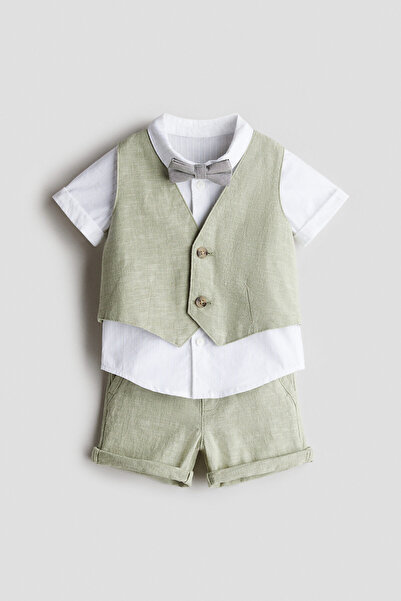 H&M 4 Parçalı Keten Karışımlı Şık Set