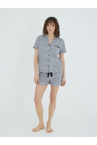 İPEKTENİM Set de pantaloni scurți pentru cămașă cu fundă mini cu buzunar Gingham