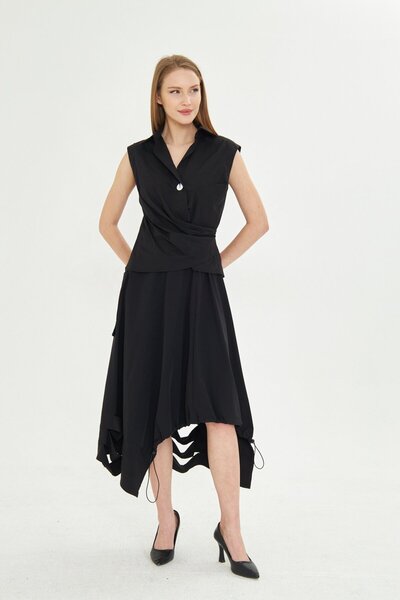 LAMANTE SIRT DETAYLI SİYAH KRUVAZE GÖMLEK