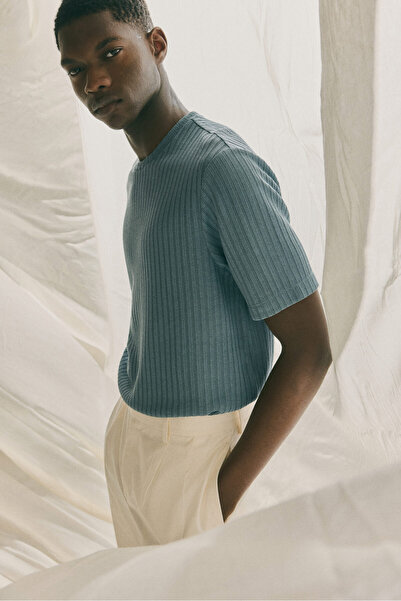 H&M Lastik Örgülü Tişört Regular Fit