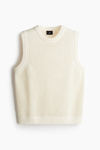 H&M Delik Desenli Kolsuz Triko Üst Regular Fit