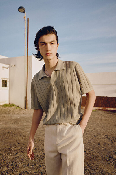 H&M Keten Karışımlı Polo Tişört Regular Fit
