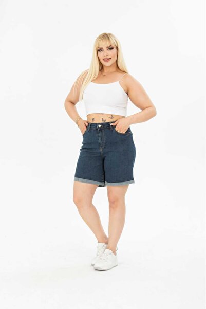 ASSO KADIN BÜYÜK BEDEN DUBLE PAÇA YÜKSEK BEL ESNEK ŞORT