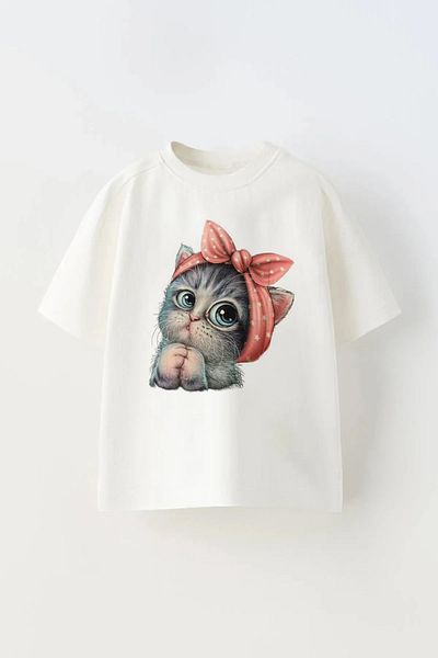 c.c.l. coccolin kids baby clup Tricou pentru fetiță cu imprimeu supradimensionat cu pisici