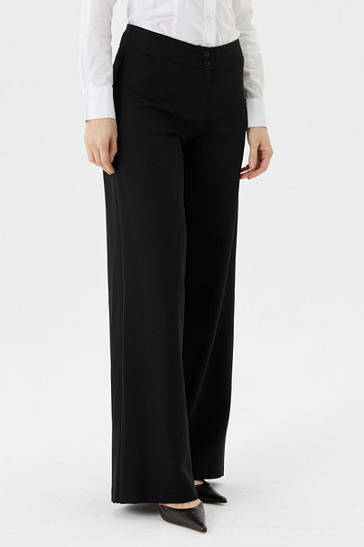 Doque Wide Leg Crepe Stretch Fabric Women's Trousers Black 59017