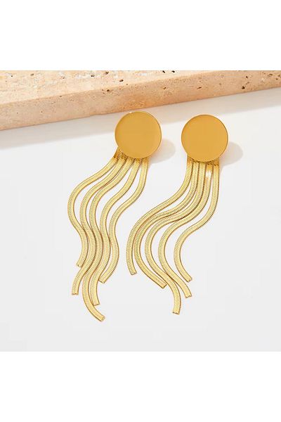 Siya Silver Non-Tarnish Steel Long Tassel Round Earrings-Thin Size 9 cm