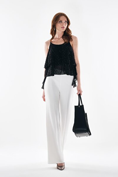 EXPLOSION Gold Zincirli Askı Detaylı Simli Dokulu Bluz