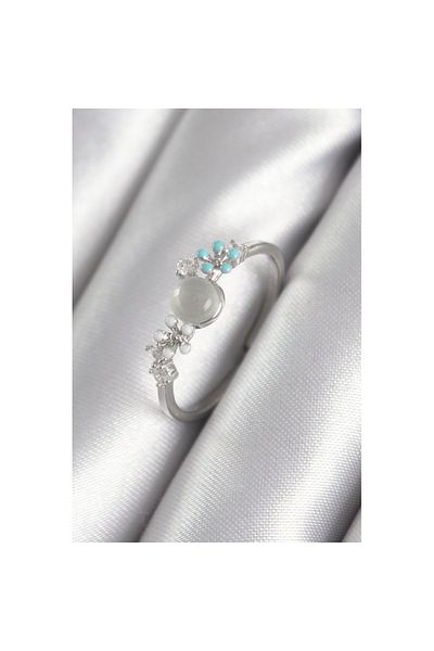 Skygo Brass Silver Color Zircon Stone Detailed White Pearlescent Flower Model Women's Ring - TJ-BYK3044