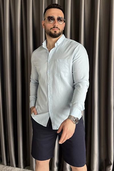MİSHAR İTALİA Ανδρικό πουκάμισο γαλάζιο με μακρυμάνικη τσέπη