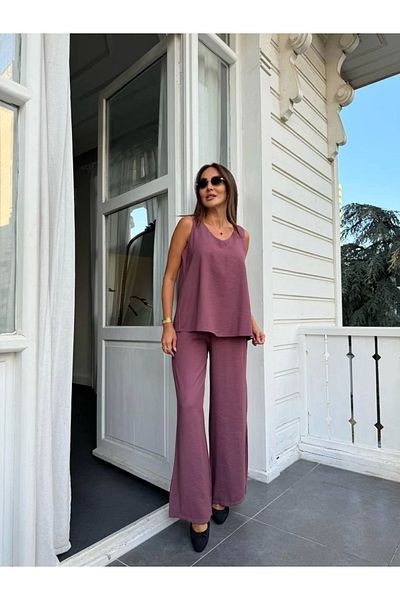 Ecenin Favorileri Powder Strap Blouse Pants Bottom Top Women's Set