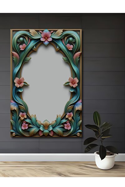 Teona Ahşap Çiçekli Yapraklar Yağlı Boya Görünümlü Ahşap Dekoratif Dikdörtgen...