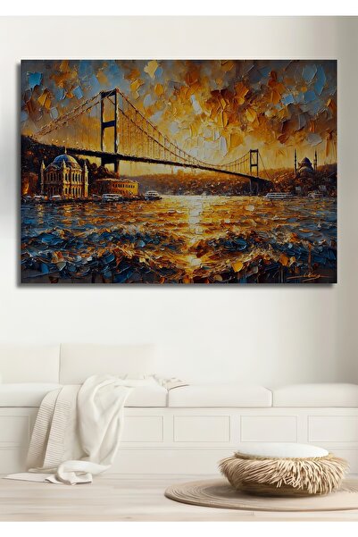 Teona Ahşap Yağlı Boya İstanbul Boğazı Köprüsü Ve Tarihi Camiler Dekoratif Di...