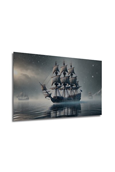 Teona Ahşap Karayip Korsanları Deniz Savaşı Yağlı Boya Görünümlü Ahşap Dekoratif Dikdörtgen Salon/Ofis Tablo